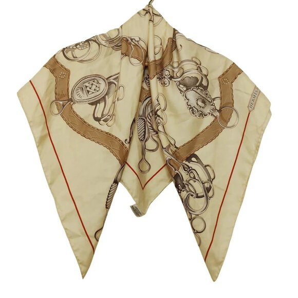 Auth HERMES Carre 90 - Cream Silver Multi Scarf - Picture 1 of 8